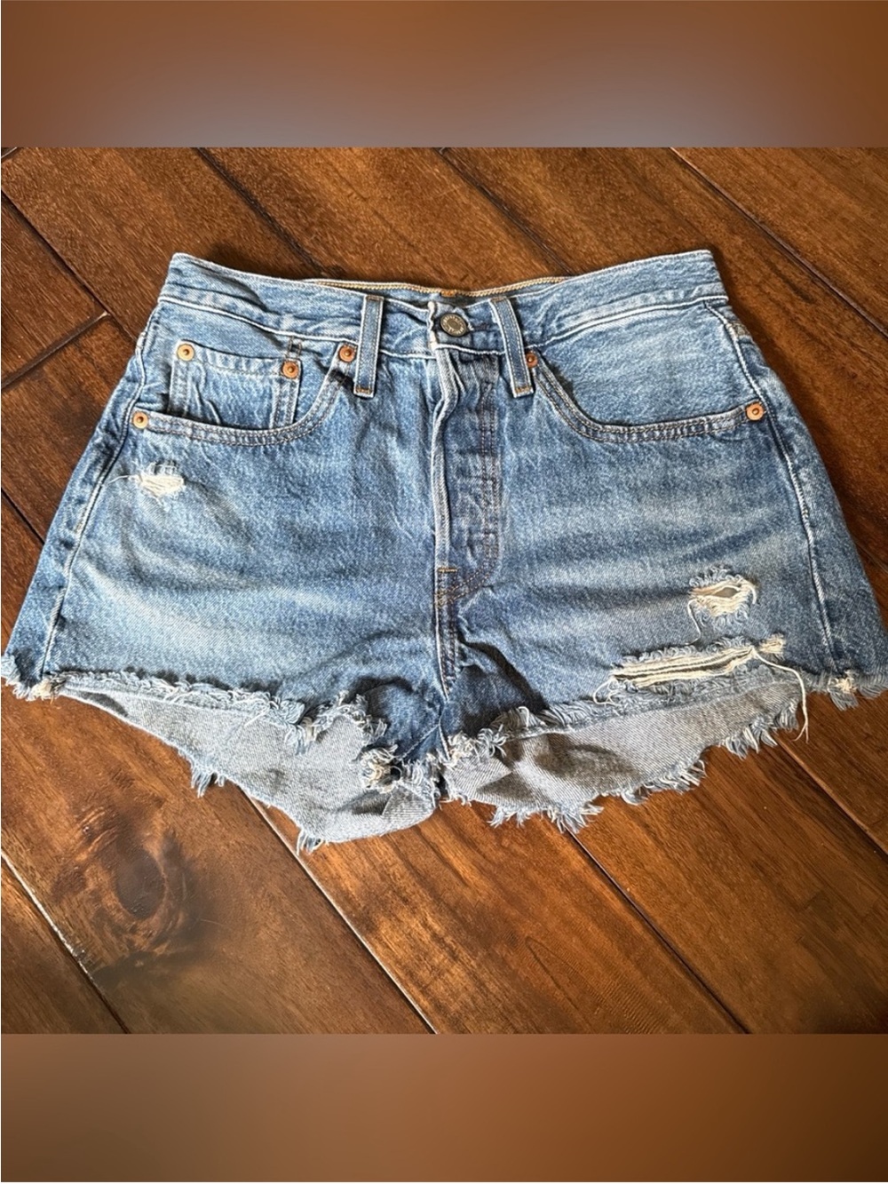 Levi's Light Blue Distressed Denim Cutoff Shorts